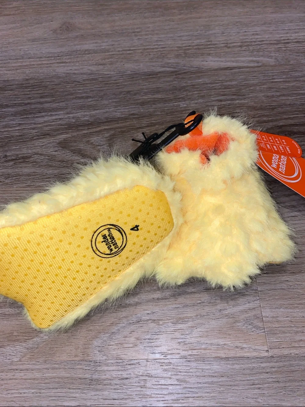 wonder nation Yellow Fuzzy Kids Slippers with Orange Accents